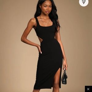 Black cut out midi dress with slit